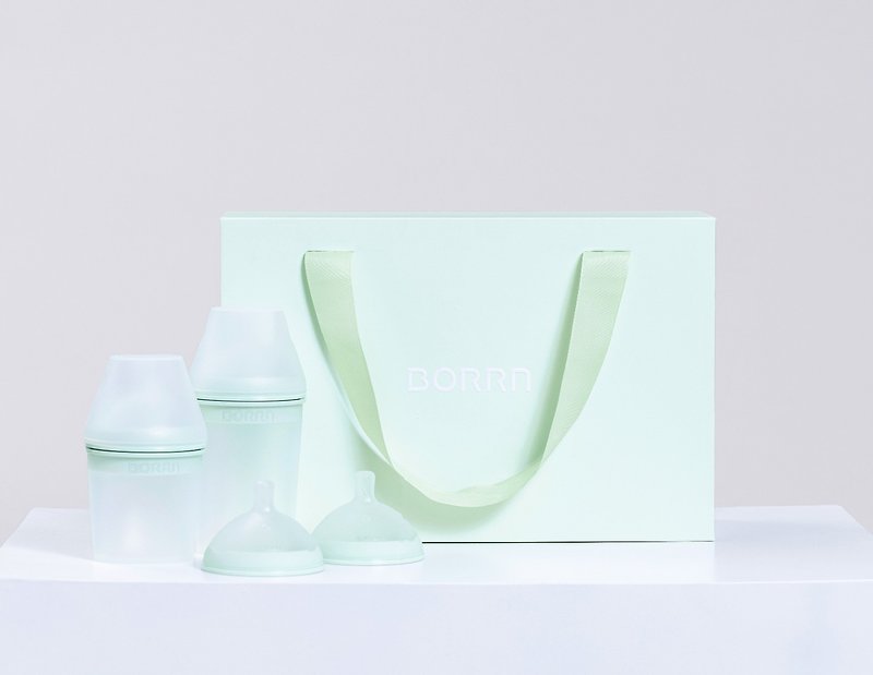 【BORRN in the UK】Food Grade Baby Silicone Feeding Bottle Gift Set Green - Baby Gift Sets - Silicone Green