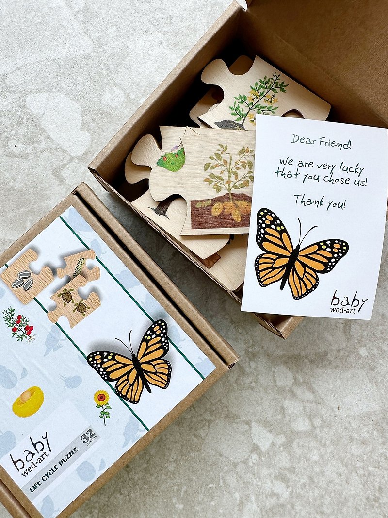Life cycle wooden puzzle | Nature learning matching cards - ของเล่นเด็ก - ไม้ สีนำ้ตาล
