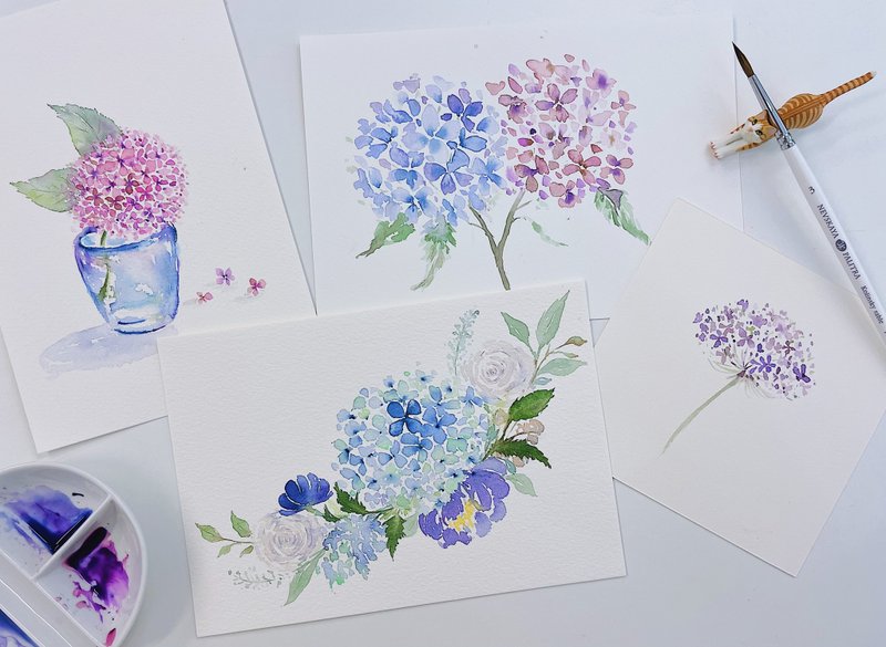 【一人成團】水彩紓壓・ loose watercolor 繡球花 - 插畫/繪畫/寫字 - 紙 