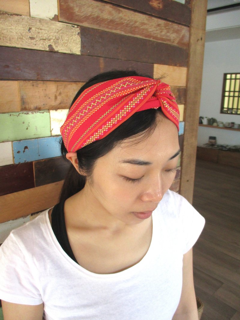 Cross hair band (elastic hand) - square program - red - Hair Accessories - Cotton & Hemp Red