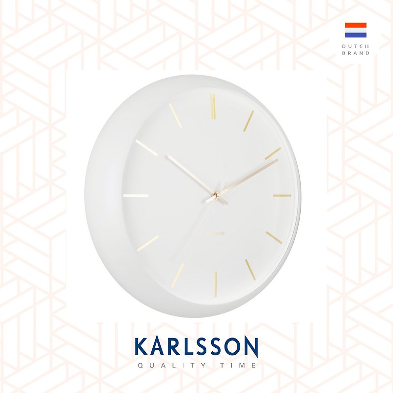 オランダ カールソン ウォールクロック 40cm Globe ホワイト ラウンド アーチ ガラス デザイナー ウォールクロック - 時計 - 金属 ホワイト