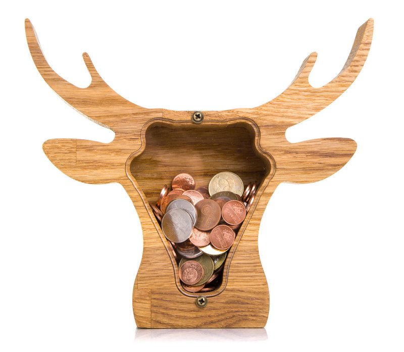 DEER head wood piggy bank Elk moose home decor Christmas gift for kids - 存錢筒 - 木頭 