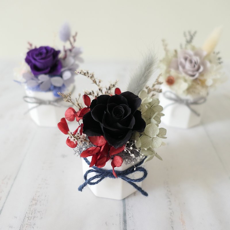 【エターナルローズ 小さな鉢花】テーブル上の小さな癒しのオブジェ/卒業祝い/感謝の贈り物/拡散石鉢花 - 置物 - 寄せ植え・花 ブラック