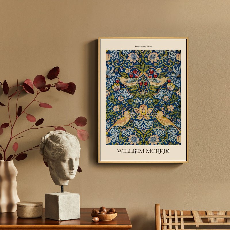 William Morris Strawberry Thief - Warm Spring Flower Illustration Prints - โปสเตอร์ - ผ้าฝ้าย/ผ้าลินิน หลากหลายสี