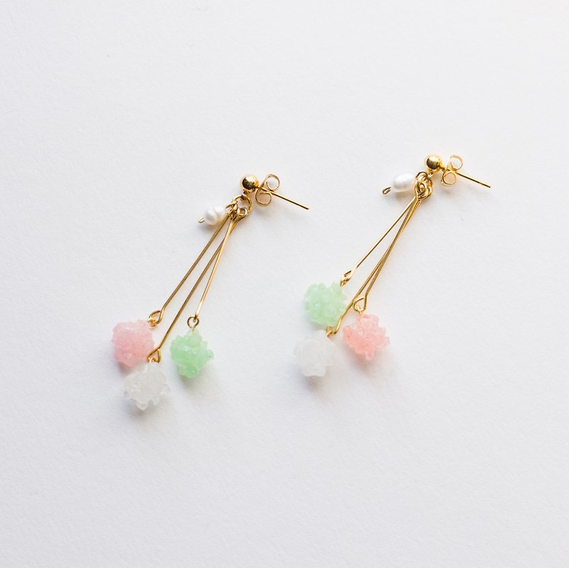 Handmade gold plain sugar natural pearl earrings gold-plated ear - Earrings & Clip-ons - Resin Multicolor