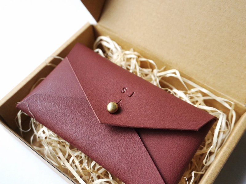 Customized Gift Leather Business Card Holder with stud closure, Card Case - ที่ห้อยกุญแจ - หนังแท้ สีนำ้ตาล