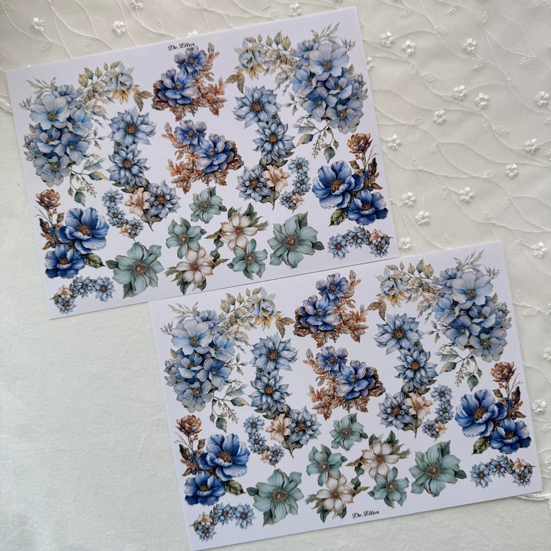 A237 Blue - color flower - 貼紙 - 紙 