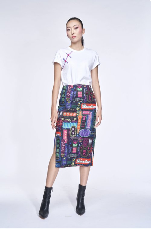 ミッキーキャラクター柄スカート 22 Women's Mickey comic cartoon printed Striped maxi long