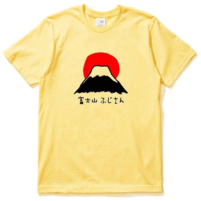 Mount Fuji#1 [Spot] Short-sleeved T-shirt men and women yellow Japanese landscape cherry blossom sun snow self-made brand Wenqing Hipster - Men's T-Shirts & Tops - Cotton & Hemp Yellow
