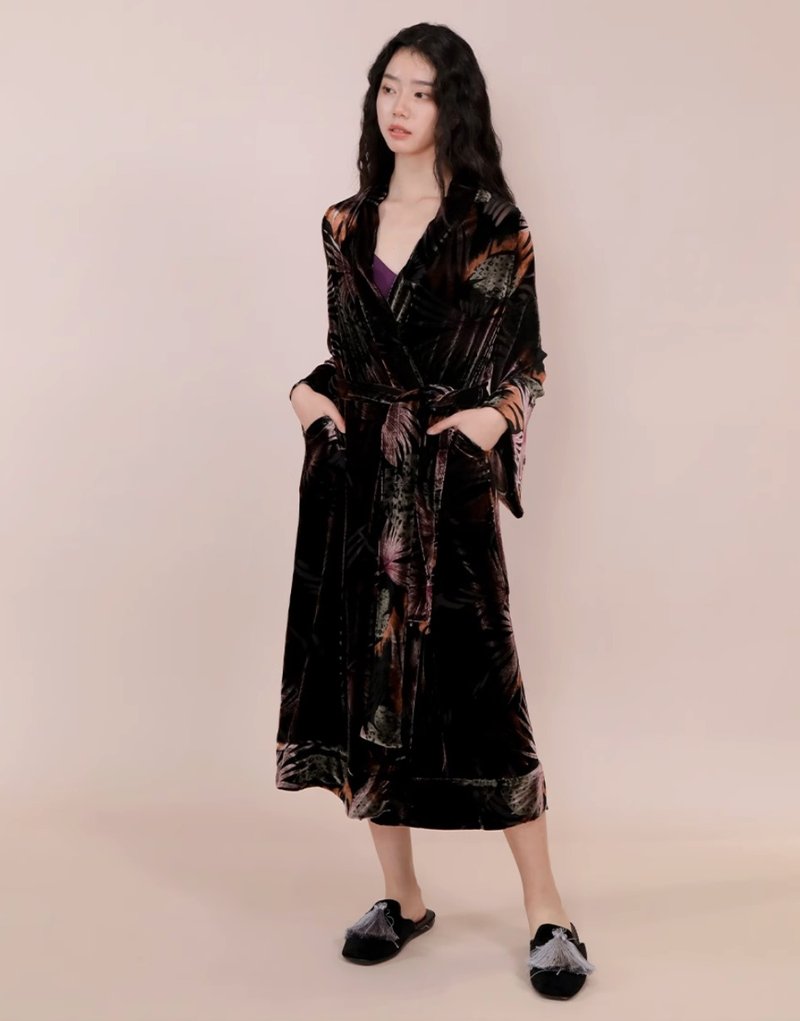 法式奢華 真絲絲絨睡袍家居服 連身裙套裝 - 居家服/睡衣 - 其他材質 多色