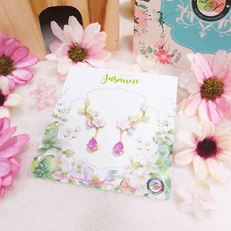 Pink Thai Jasmine Earring - ต่างหู - โลหะ 