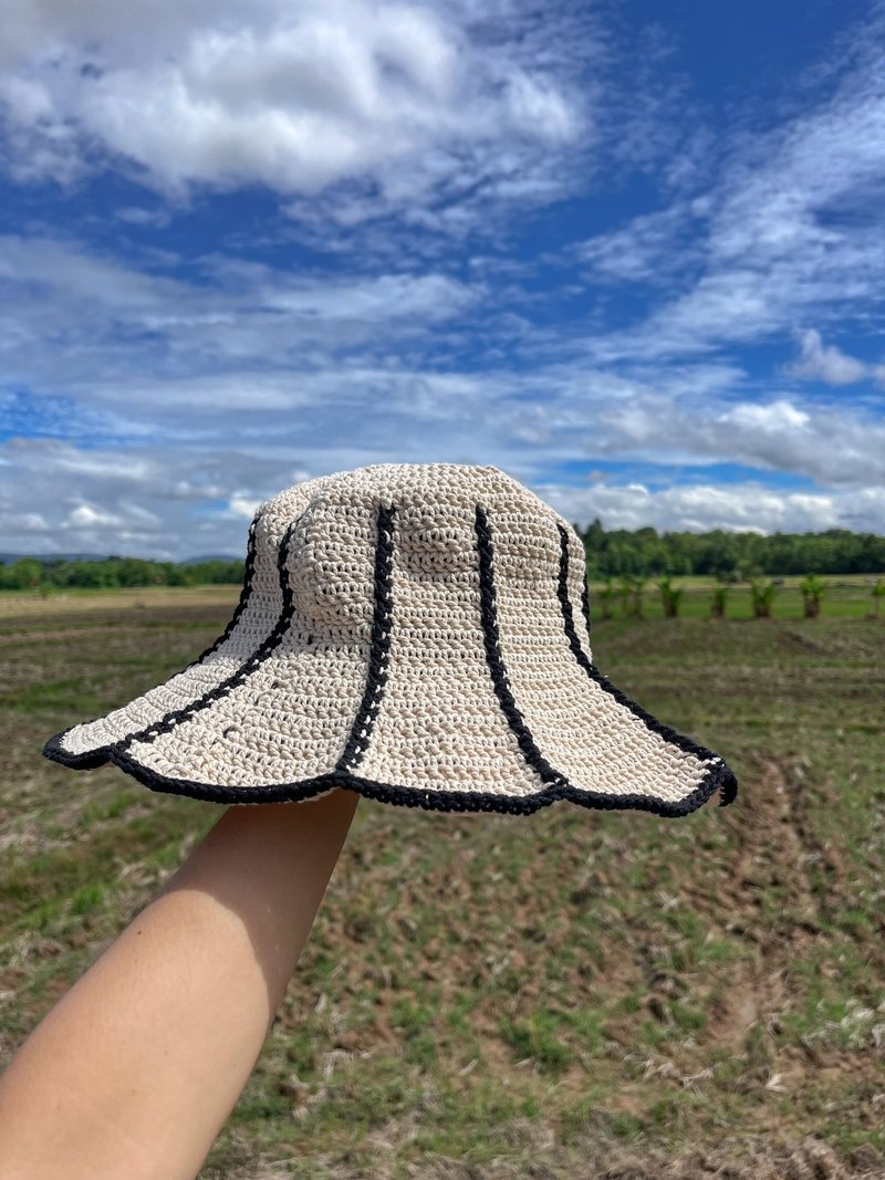 Summer Hat ,Fine Line Crochet Bucket Hat, wide brimmed, Handmade, Hat - Hats & Caps - Other Materials Black