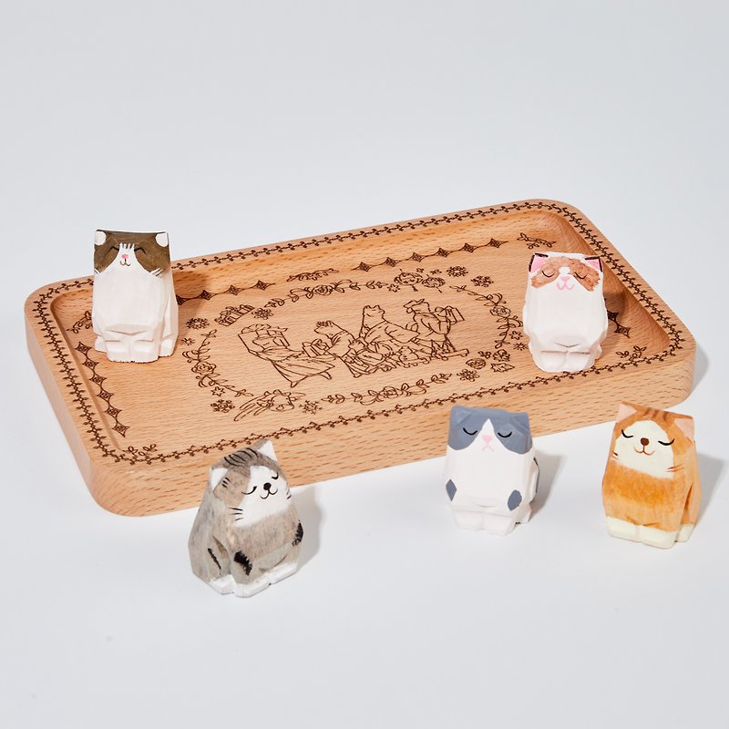 Deluxe Carved Wooden Cat Set - Items for Display - Wood Orange