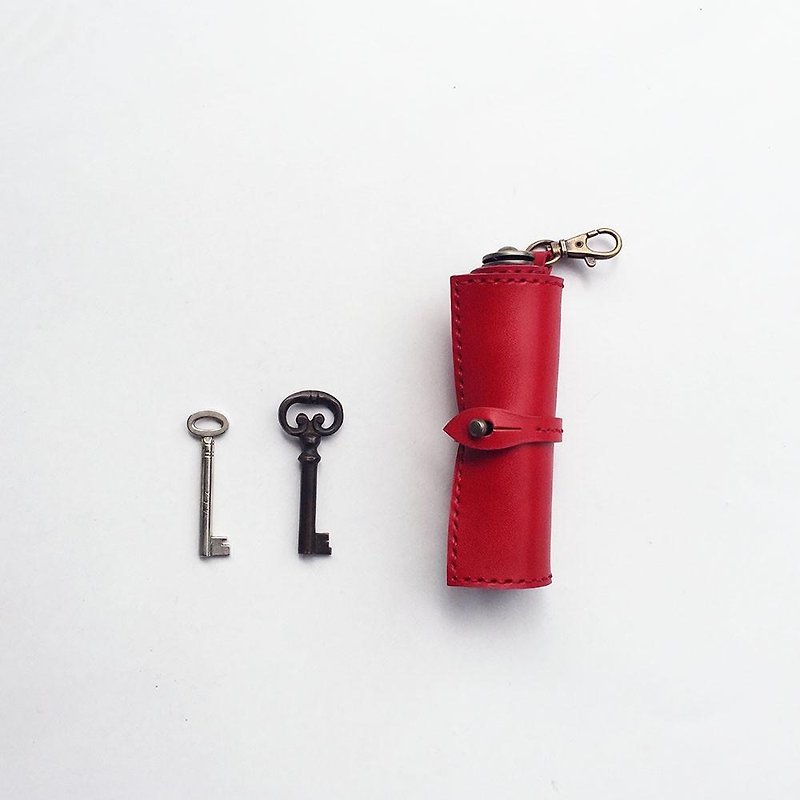 栃木レザーの巻物キーケース 　赤 - 鑰匙圈/鎖匙扣 - 真皮 紅色