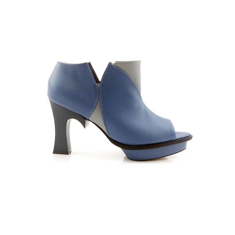 Tulip (Gray-Blue handmade leather shoes) - รองเท้าบูทสั้นผู้หญิง - หนังแท้ สีน้ำเงิน