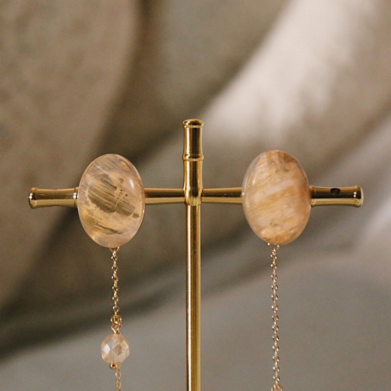 Passeggiata 斜陽貓步髮晶琥珀珍珠耳飾 - 耳環/耳夾/耳骨夾 - 水晶 金色