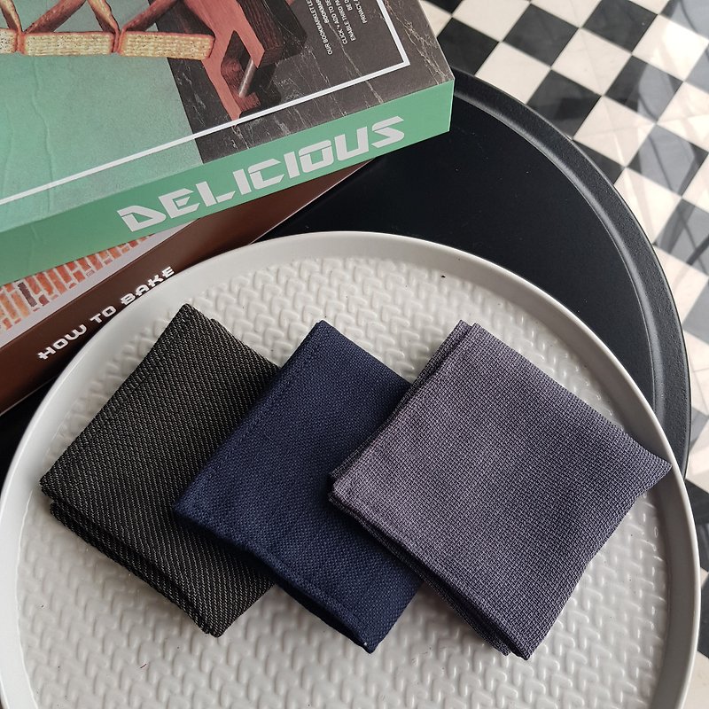 Pocket Square Set - Texture Plain (Black-Brown / Blue / Blue-Purple) - ผ้าเช็ดหน้า - เส้นใยสังเคราะห์ หลากหลายสี