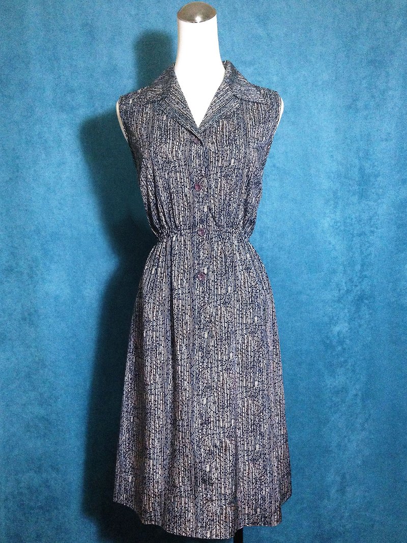 Ping-pong vintage [vintage dress / blue line sleeveless vintage dress] abroad back VINTAGE - One Piece Dresses - Polyester Blue
