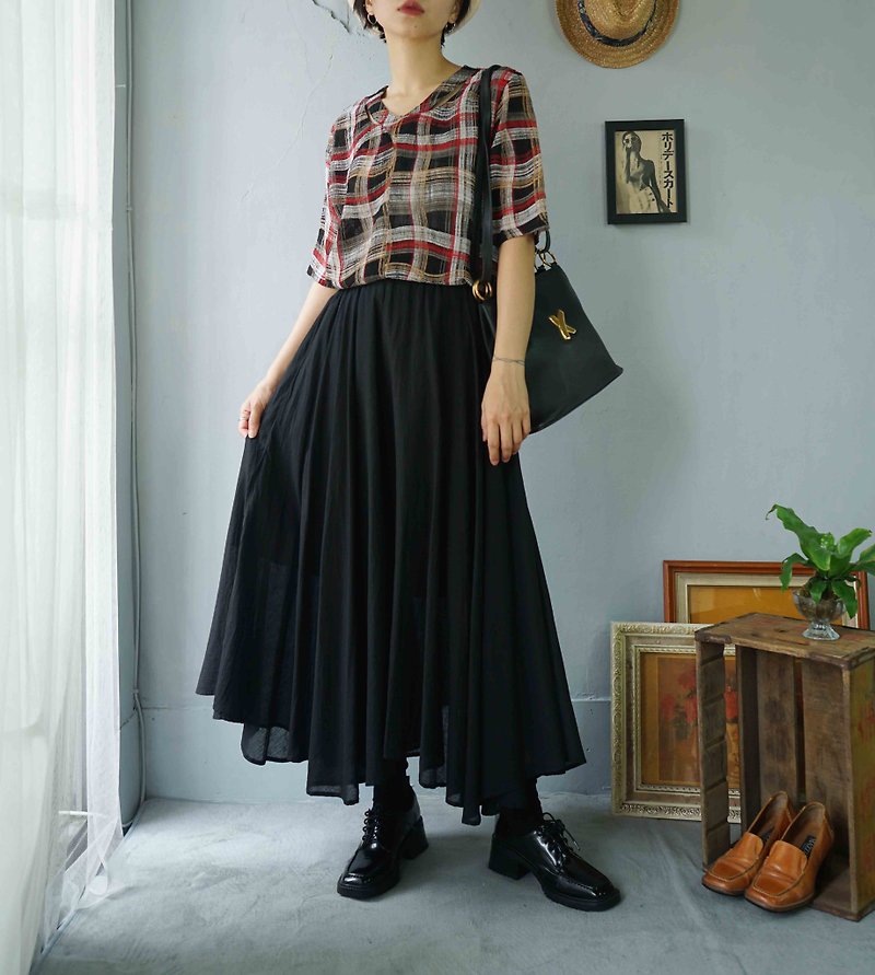 Treasure Hunt Vintage - Personality Black Comfortable Cotton Irregular Design Circle Dress - Skirts - Cotton & Hemp Black