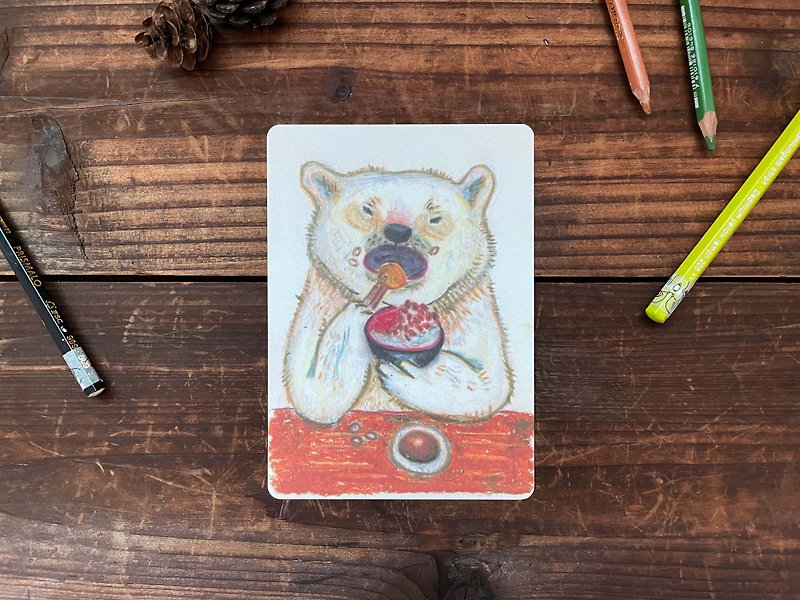 Postcard-White Bear Eats Braised Pork Rice - การ์ด/โปสการ์ด - กระดาษ 