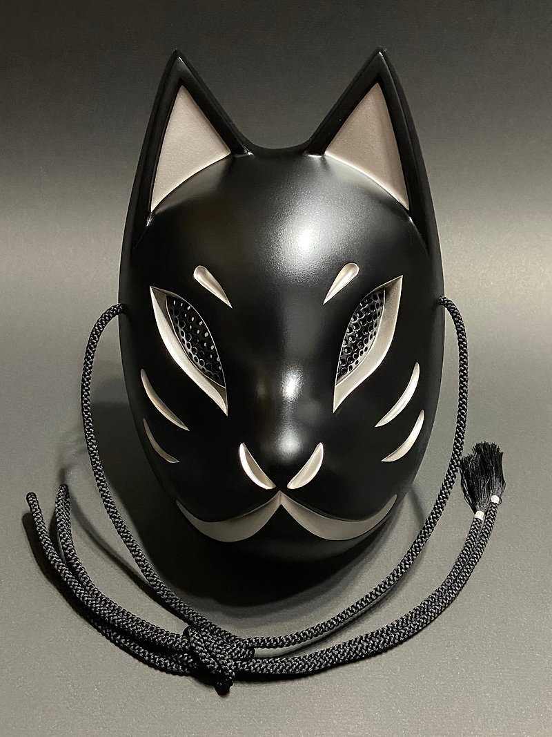 狐面  黒×銀 - アイマスク - プラスチック グレー