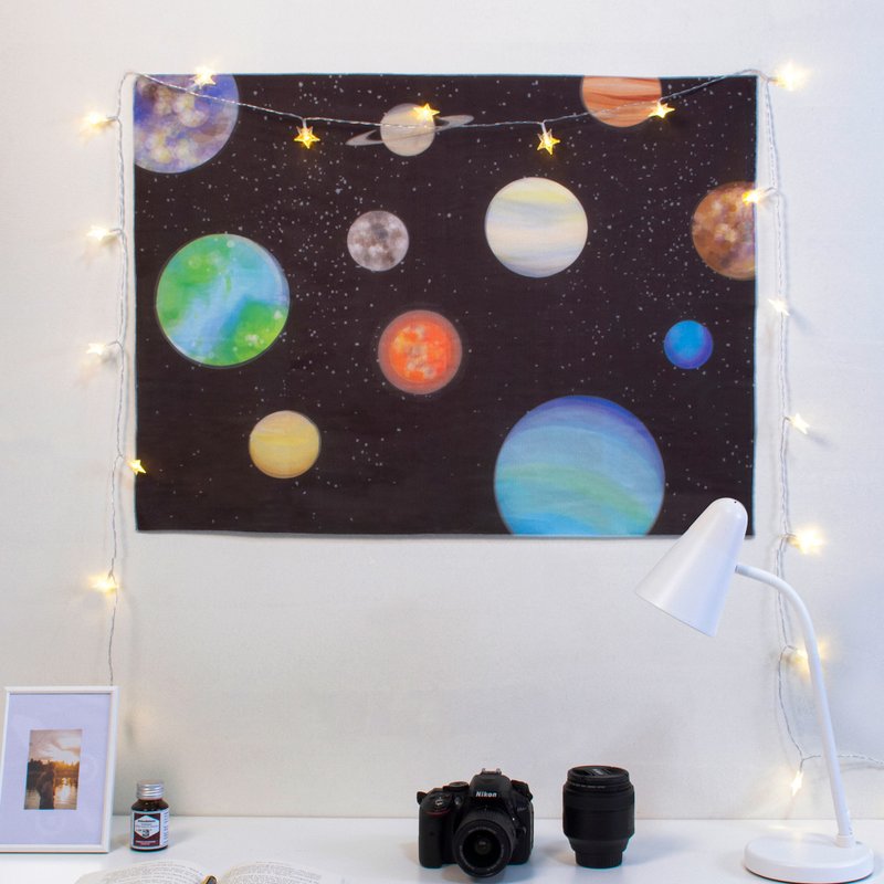 行星系列 80x60cm 掛布畫 / 附星星燈 - 海報/掛畫/掛布 - 棉．麻 黑色
