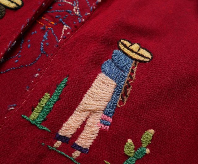 1940年代のメキシカンレッドペザント刺繍ウールスーベニア 1940年代のメキシカンレッドペザント刺繍ウールスーベニア