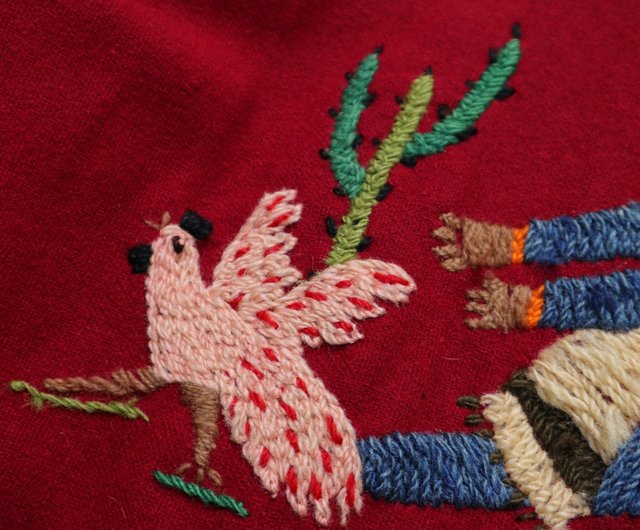 メキシコ　スーベニアジャケット　古着　民芸 1940年代 メキシカンレッドペザント刺繍ウールスーベニア