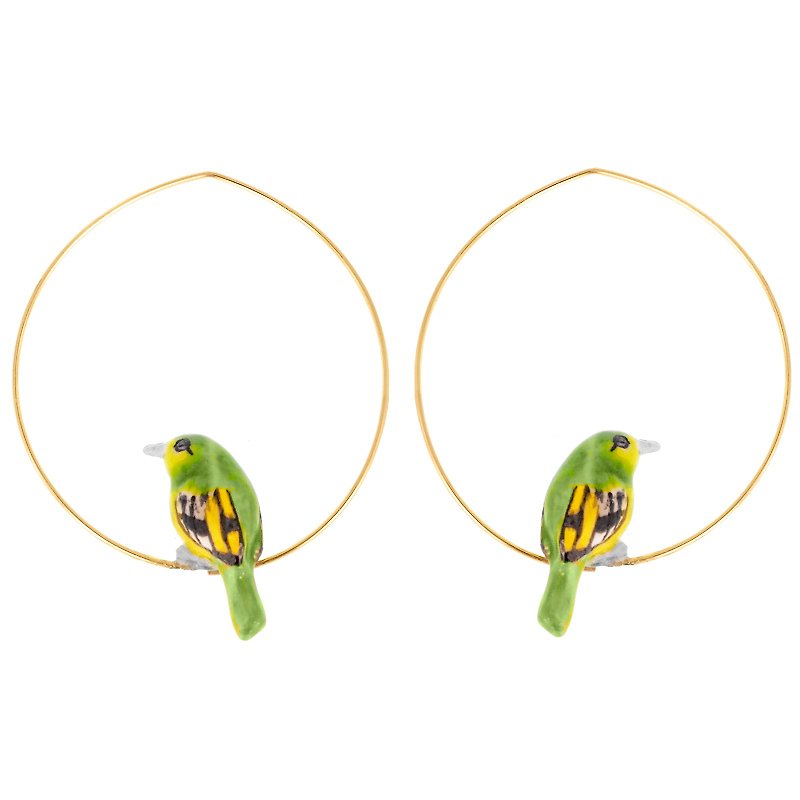 Green Bird Little Bee-eater Hoops Earrings