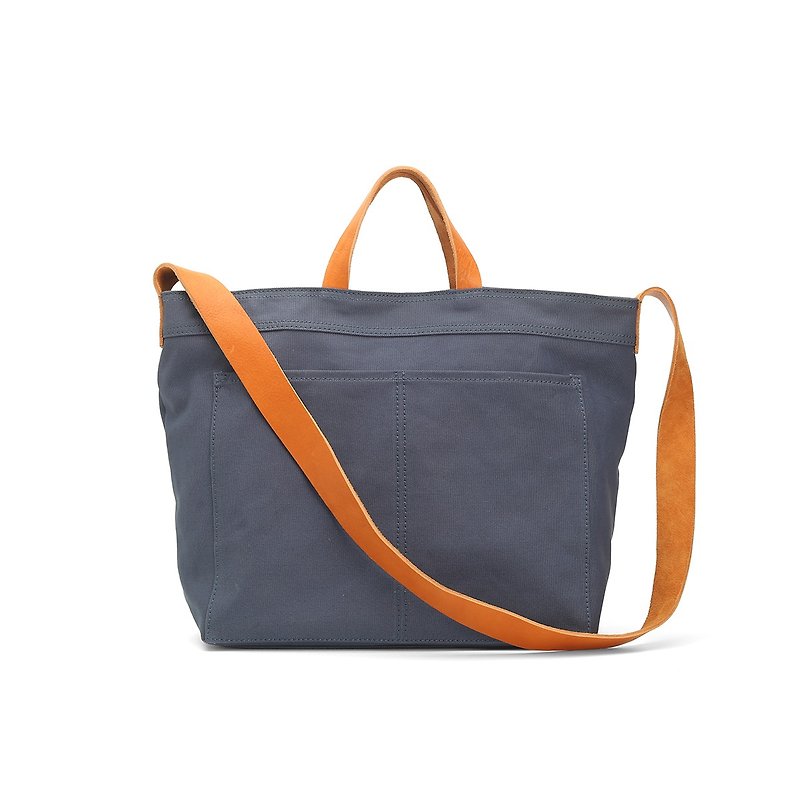 Large-capacity Tote Bag/Commuter Bag/Side Backpack-Japanese Special Canvas Waterproof Blue - Messenger Bags & Sling Bags - Cotton & Hemp Blue