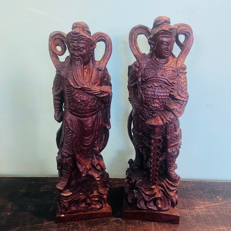 沉香木雕關公 伽藍韋陀尊者 珈藍菩薩 左右護法神像  A303 A308 - 擺飾/家飾品 - 木頭 