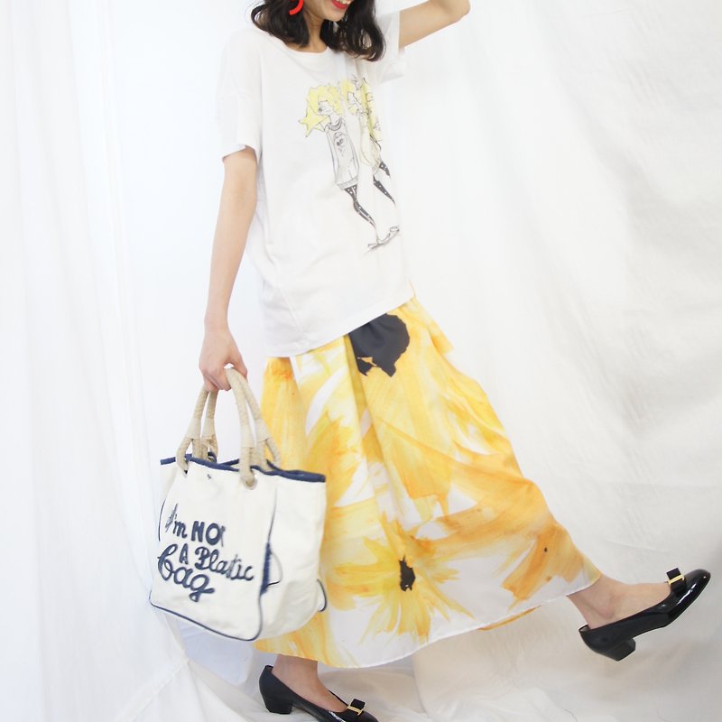 Sunflower print skirt/ひまわりプリントスカート - กระโปรง - เส้นใยสังเคราะห์ สีเหลือง