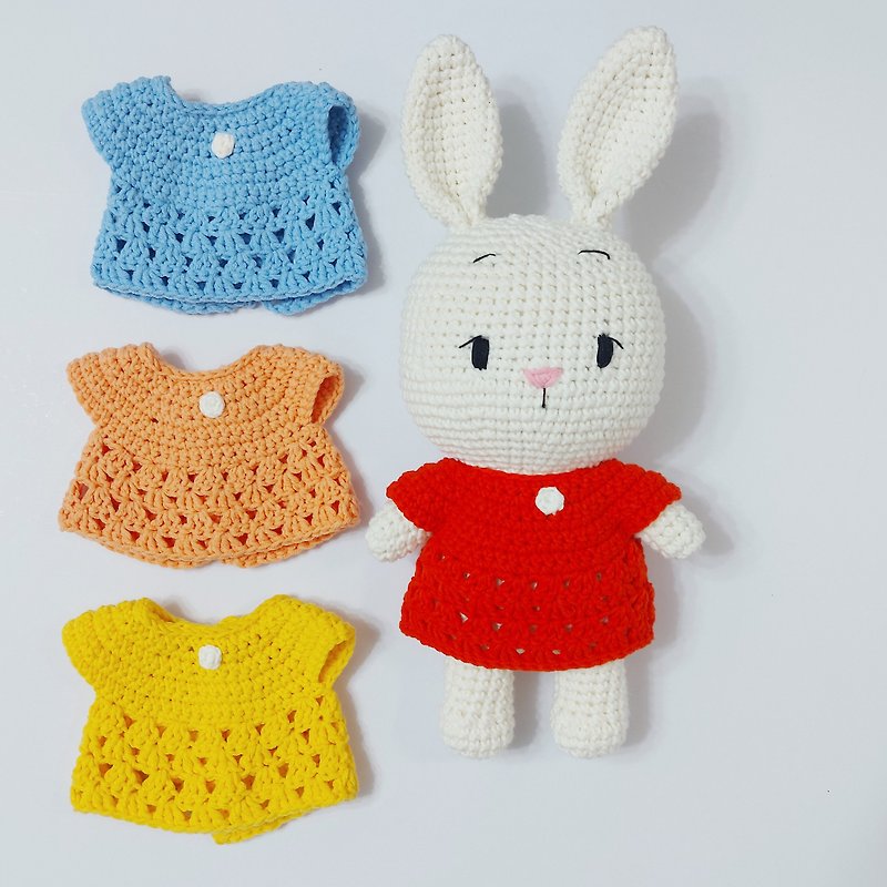 手工編織 娃衣 黃色/藍色/粉橘/紅色 花紋洋裝 - 嬰幼兒玩具/毛公仔 - 棉．麻 多色