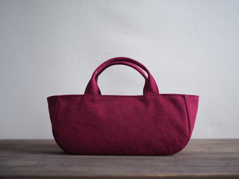 Made-to-order round tote with lid Yokonaga wine - Handbags & Totes - Cotton & Hemp Purple