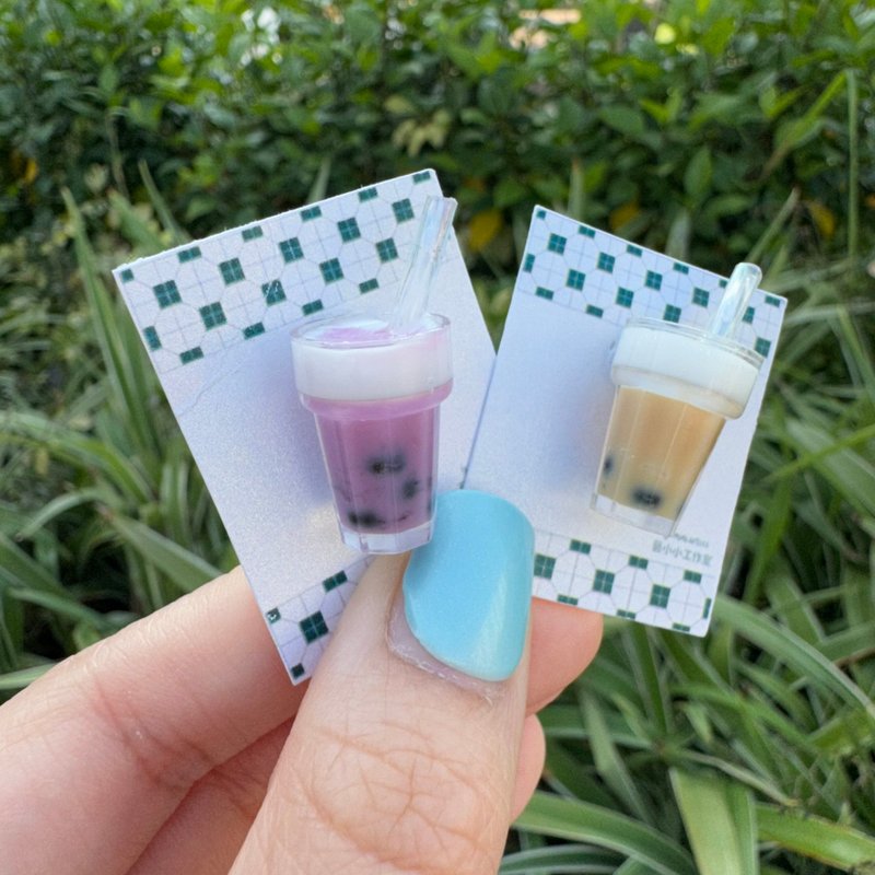 特飲系列- 珍珠奶茶/薄荷朱古力/紫薯珍珠 手作 襟章 心口針 胸針 - 胸針 - 其他材質 