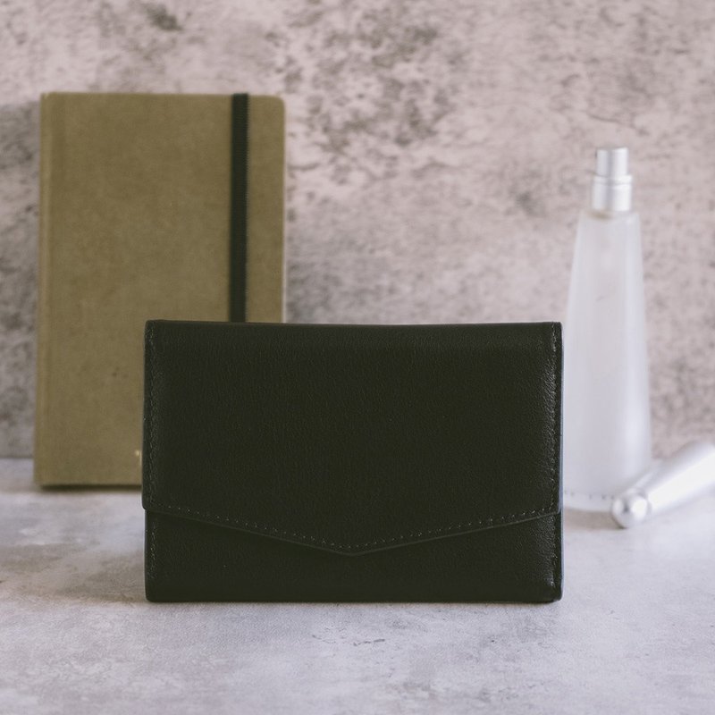 [Gift Box] Genuine leather luxury and thin envelope folder X0015 black - กระเป๋าสตางค์ - หนังแท้ สีดำ