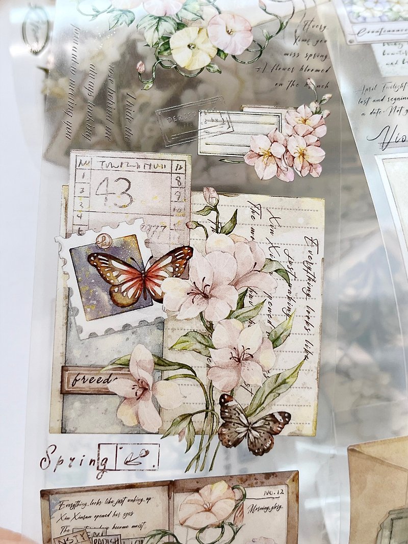 Flower Notes Collection - PET Washi Tape Retro Flower DIY Handbook Diary Classical Style Decoration Material - มาสกิ้งเทป - กระดาษ หลากหลายสี