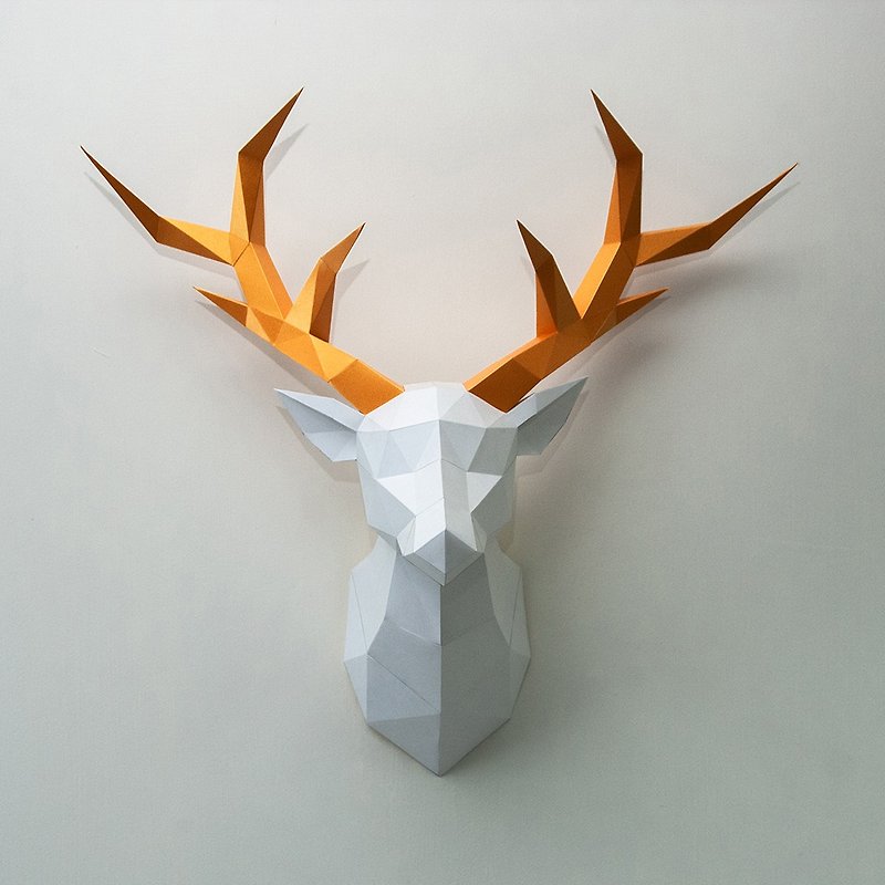 DIY Handmade 3D Paper Model Decoration Christmas/Fantasy Series-Deer Wall Decoration (2 colors optional) - ของวางตกแต่ง - กระดาษ สีส้ม
