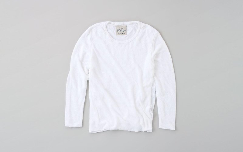 Linen knit women / M long sleeve pullover white - เสื้อผู้หญิง - ผ้าฝ้าย/ผ้าลินิน ขาว