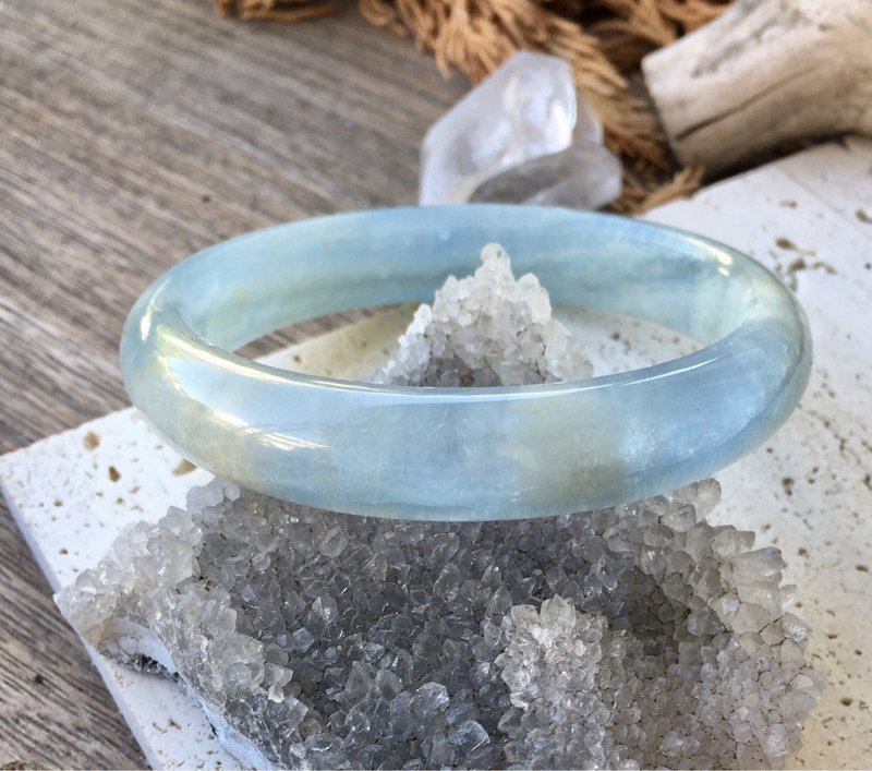 高品質藍方解石玉手鐲01 天使藍 / 約18.5圍 / 帶陸證 / 微瑕無裂 - 手鍊/手環 - 寶石 藍色