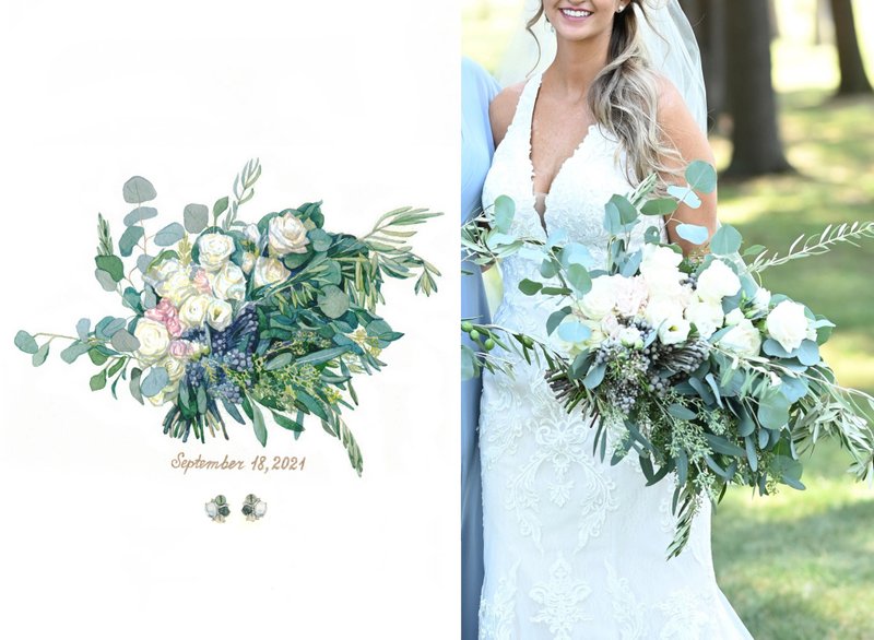 ORIGINAL Custom Wedding Bouquet Painting in Watercolor Bridal flowers portrait - 似顏繪/客製畫 - 紙 