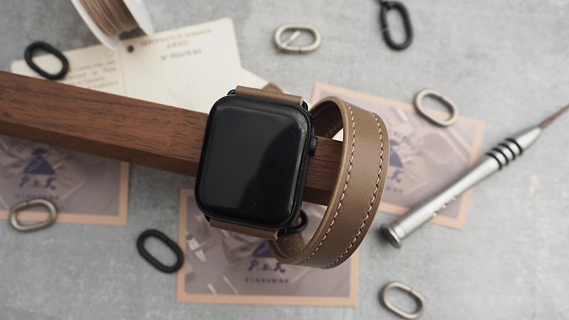 Customized Handmade Leather Double Loop Type AppleWatch Strap/Band. - Watchbands - Genuine Leather Khaki