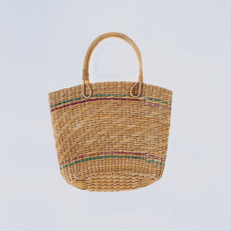 [Egg plant vintage] Iridescent line woven hand-held vintage bag - กระเป๋าถือ - ไฟเบอร์อื่นๆ 