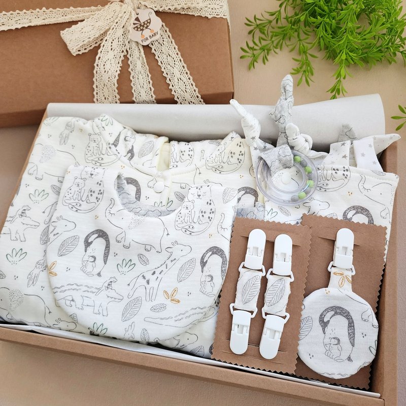 柔軟針織棉 實用5件組彌月禮 企鵝媽媽現貨 其他花色接受訂製 - 彌月禮盒 - 棉．麻 多色