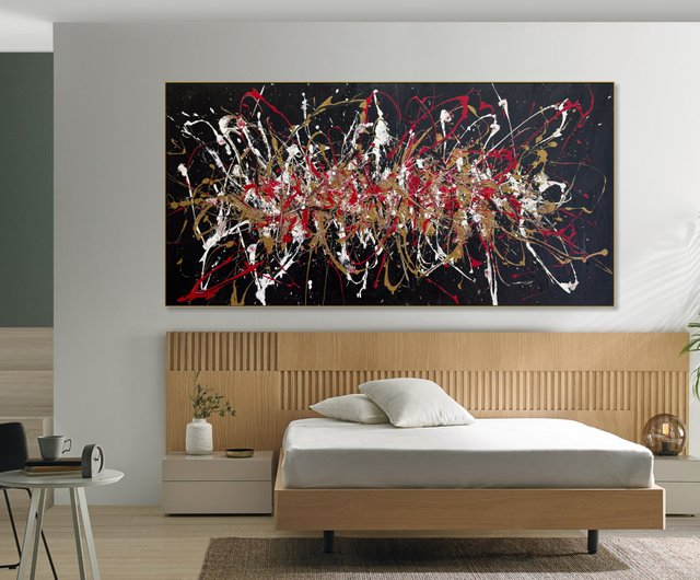 ジャクソン・ポロック風の抽象画、ドリップペインティング（赤と