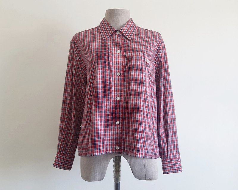 LIZ CLAIBORNE Vintage Red Plaid Cotton Shirt - Women's Tops - Cotton & Hemp Red