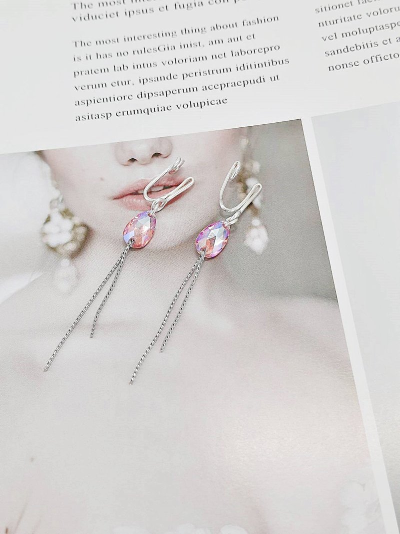 YLANG【彩鑽流蘇】流線型耳環Swarovski/藝術銅線(仿針耳夾/耳勾) - 耳環/耳夾/耳骨夾 - 其他金屬 多色
