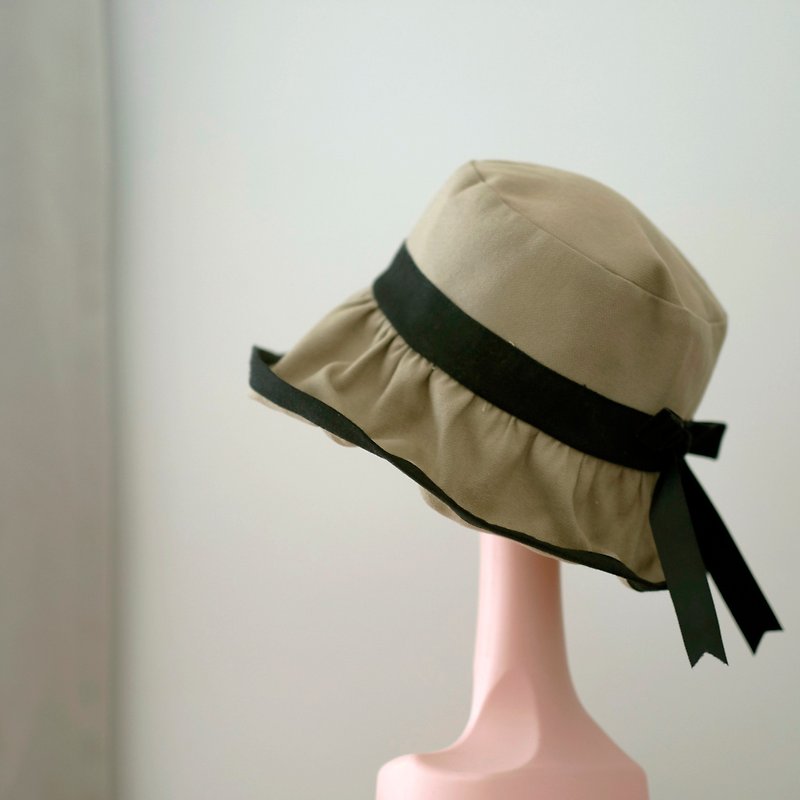 Japanese style Khaki curling bag black fisherman hat/ Khaki - Hats & Caps - Cotton & Hemp Khaki