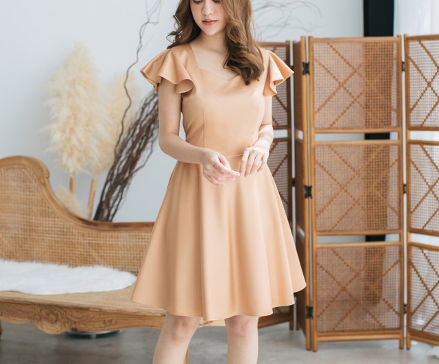 Vintage Style Dress Gold Party Dress Gold Evening Dress Ruffle