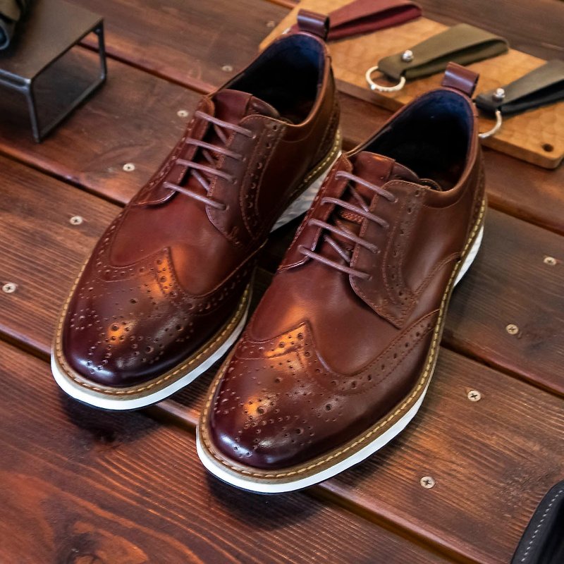 Wing Pattern Derby Sports Casual Formal Leather Shoes_Coffee - Men's Leather Shoes - Genuine Leather Brown